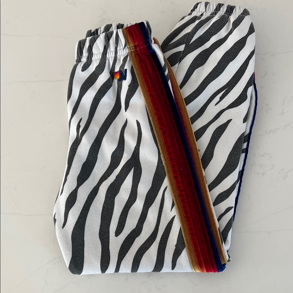 Aviator Nation Zebra Print Kids Joggers with Velvet Multicolor Stripes